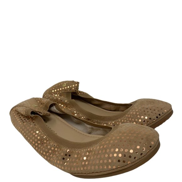 New Yosi Samra Samara Latte Dotted Suede Leather Ballet Flats Size 8